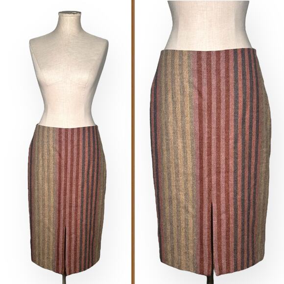 BODEN 100% Wool Pencil Striped Midi Skirt Multicolor Slit Office Work Preppy 8 - Picture 1 of 12